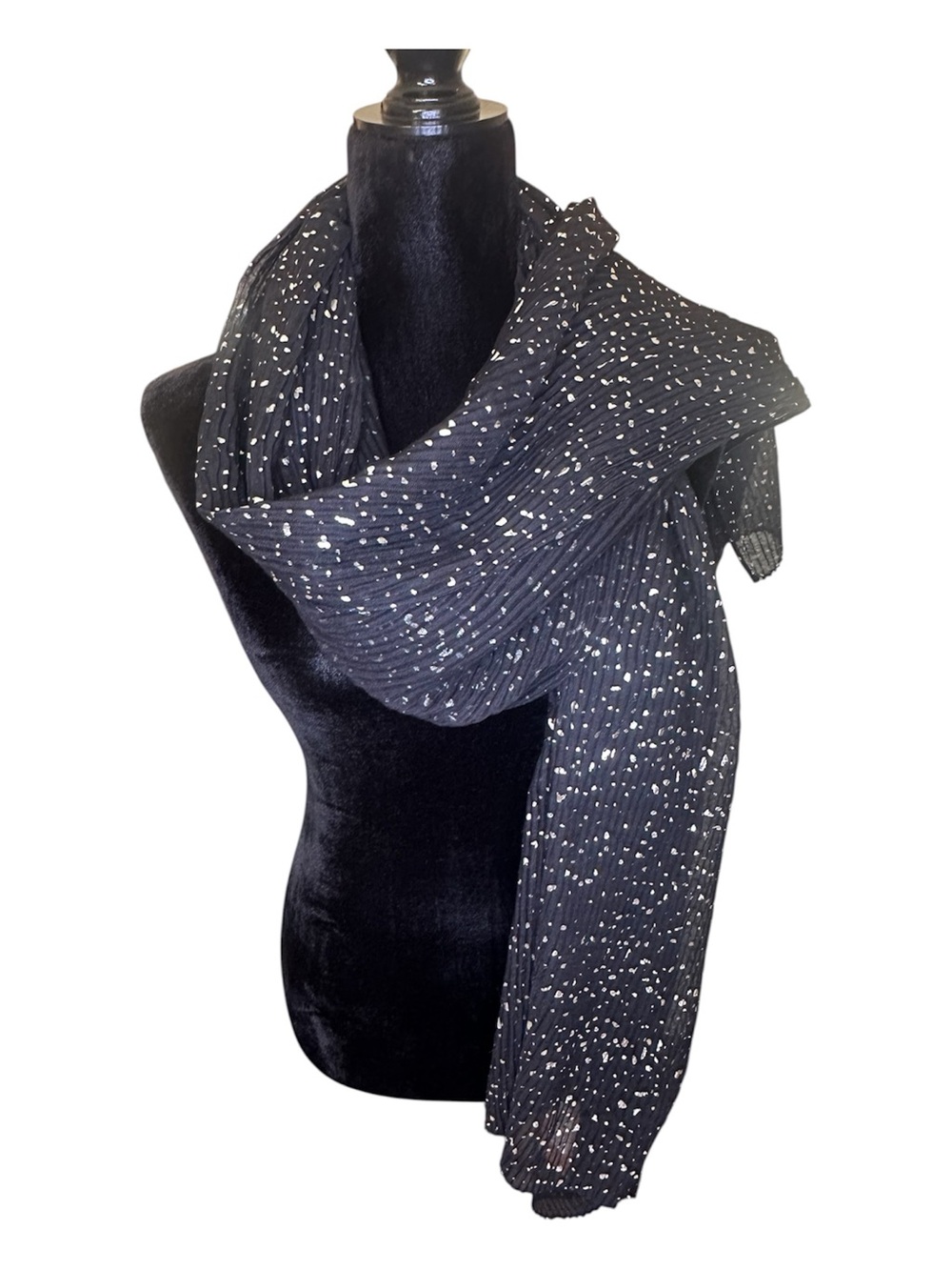 Steve Madden Black Scarf with Silver Speckle Pattern